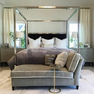 Mirrored Canopy Bed with Black Velvet Headboard - Transition