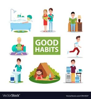 Good habits poster with characters who do right Vector Image
