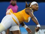 TENNIS-OPEN-AUS-FINAL Serena Williams of the US serves aga. 