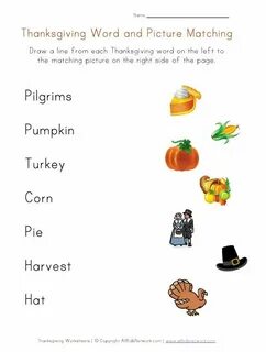 Thanksgiving Word Matching Worksheet for Kids Thanksgiving w