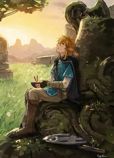 Legend of Zelda Breath of the Wild art Link taking a break b