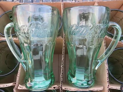 ✔ 6 Libbey Green Tinted Coca-Cola Glass Mugs Coca Cola Mug C