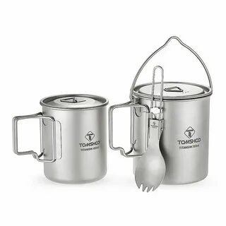 TOMSHOO 750ml Titanium Pot 450ml Titanium Water Cup Mug with