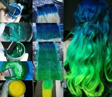 blue to green hair ombre Light hair color, Long hair color, 