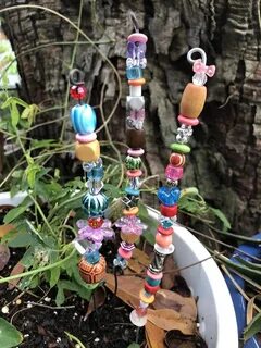 Fairy Garden Totems, Set of TWO, Peacock, Mermaid, Blue and 