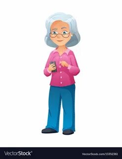 vector illustration of an old active lady with glasses, who 