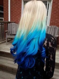 Blue ombre hair, Blue tips hair, Hair color blue