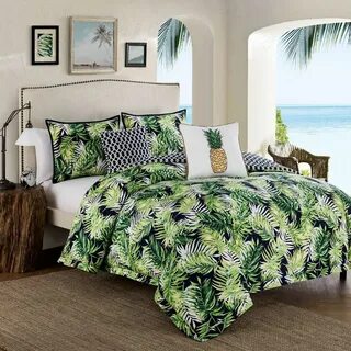 Tropical Paradise 5-Piece Queen Comforter Set in Green Tropi