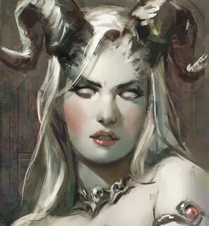 female white hair tiefling ram horns - Google Search Artist 