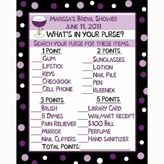 24 Bridal Shower Game Cards - Whats In Your Purse Game - Win