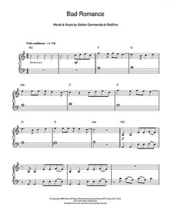 Lady Gaga Bad Romance Sheet Music Notes, Chords Download Pop