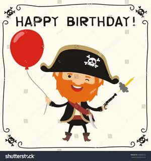 Happy Birthday Funny Pirate Red Balloon: Vector στοκ (χωρίς 