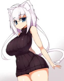 Adorable anime neko girl with big boobs