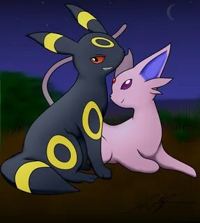 Umbreon and Espeon Shaded and Colored Night-Time Couple by S