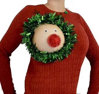 Ugly Christmas Sweater, Reindeer Boob, Women's MEDIUM, Christmas, rein...