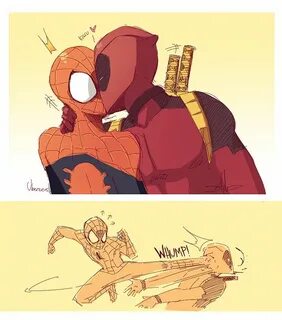 Now kiss! by Uberzers on deviantART Deadpool and spiderman, 