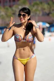 andrea calle hits the beach in a colorful bikini in miami, f