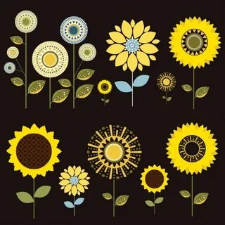 Sunflower design elements dark colored flat design Vectors g