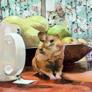 Still Life With Hamster and Cat by Debbie Beukema Cat painti