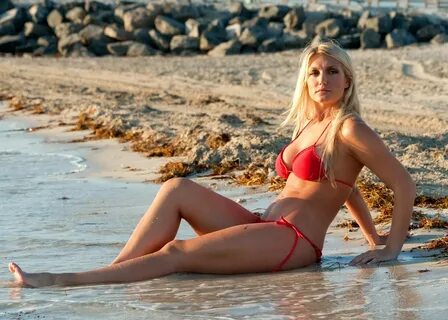 Brooke Hogan wearing skimpy red bikini on the beach in Miami