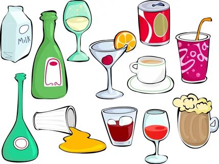 Different drinks in glassware and package, drawing free imag