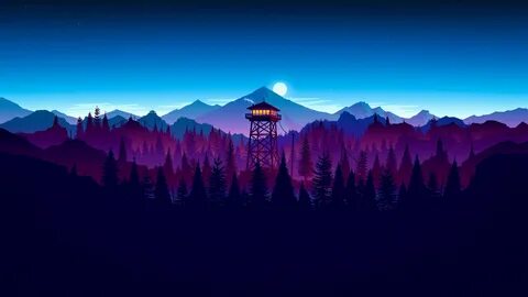 Скачать обои moon, game, forest, sky, night, cloud, kumo, Firewatch, sunset