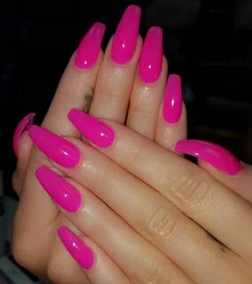Neon Pink Hot Pink Coffin Nails With Glitter - canvas-data