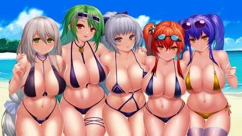 Обои anime, girls, swimsuit, beach, tits на рабочий стол. 