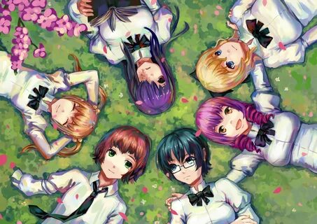 Katawa shoujo blue eyes blue hair book bow flowers glasses g