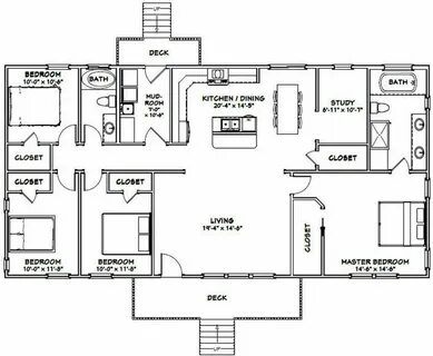 60x30 House 4-bedroom 2-bath 1800 Sq Ft PDF Floor Etsy Farmh