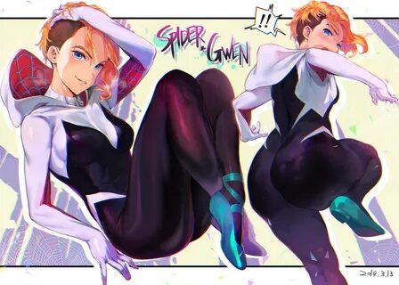 Wallpaper : Spider Gwen, blonde, short hair, ass, aqua eyes,