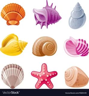 Colorful tropical shells underwater icon set Vector Image