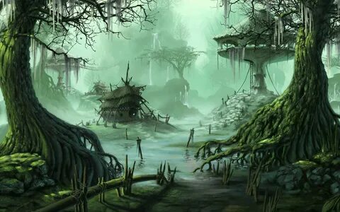 homes, Buildings, Swamp, Trees, Water, Art Wallpapers HD / D
