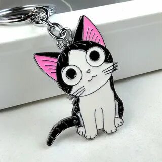 2017 new big cute kawaii pink metal cat key chain ring anime