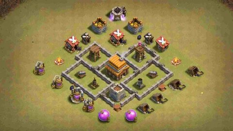 Town Hall 4 Base - Clash of Clans Town Hall 4 Defense CoC TH