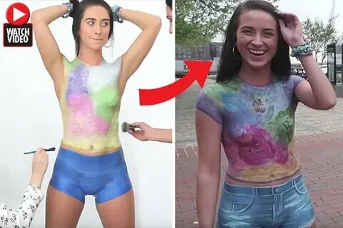 Stunning brunette hits streets wearing ONLY body paint - but