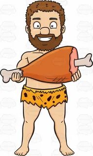 A Caveman Proudly Displays A Huge Bone In Ham Cartoon clip a