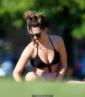 Lily James sunbathing in black bikini bra in London - June 2