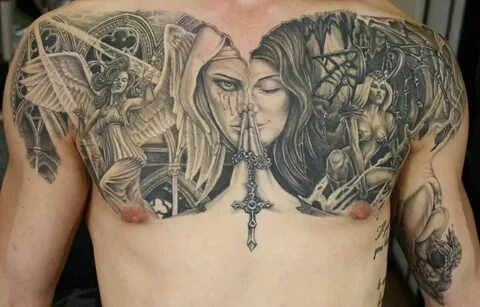 Good and evil tattoo Cool chest tattoos, Chest piece tattoos