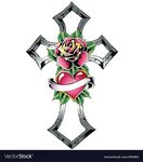 Cross with rose tattoo Royalty Free Vector Image