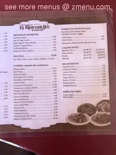 Menu at El Rinconcito restaurant, National City, 914 E 8th S