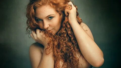 women, redhead, simple background, long hair, blue eyes, looking at viewer,...