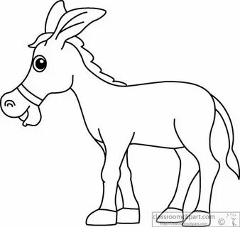 Animals : donkey-cartoon-style-clipart-black-white-outline-9