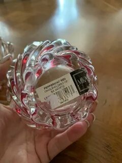 Mikasa Crystal Peppermint Red Clear Glass Swirl Candy Nut Bo