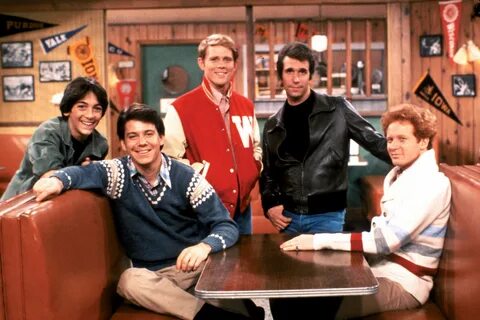 "Happy Days" cast photo, 1980. L to R: Scott Baio, Anson Wil