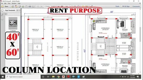 40x60 Commercial & Apartment Plan With Column Location - You