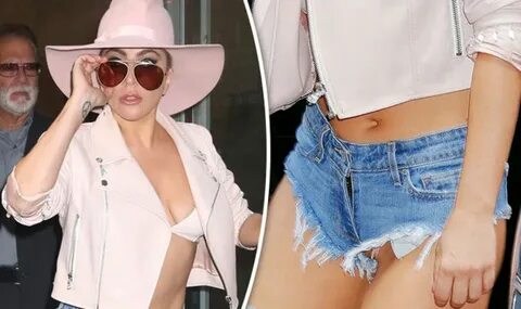 Knickerless Lady Gaga exposes her bare crotch in skimpy deni