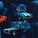 Fabric Muscle Car Diner Classic Cars on Navy Blue Hoffman Et