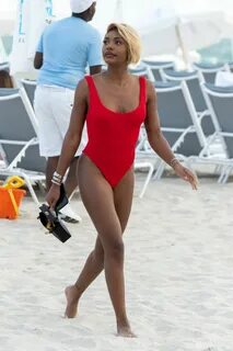 Celebrity Swimsuit - Elisa Johnson Wearing red bathing suit 