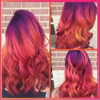 Rainbow Unicorn Phoenix hair! Purples that melt into red, or